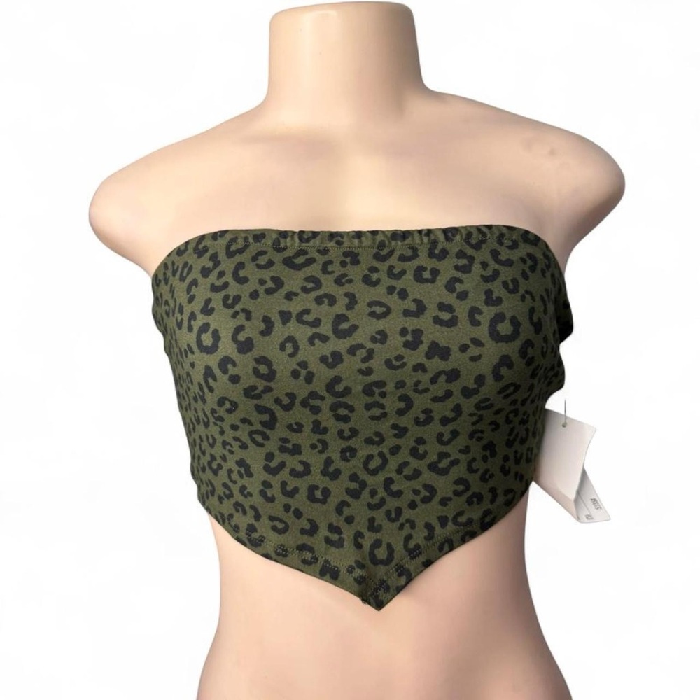 Olive Green Leopard Print Strapless Bandana Top